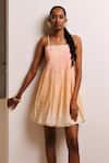 Shimona_Yellow Cotton Satin Square Neck Reef Mini Dress _Online_at_Aza_Fashions