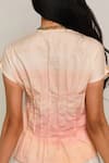 Shop_Shimona_Yellow Cotton Satin Fabric Flowers V-neck Reef Tie Up Top _at_Aza_Fashions