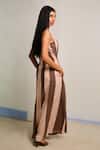 Shop_Shimona_Pink Cotton, Linen Round Neck Striped Sea Salt Dress _at_Aza_Fashions