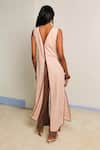 Shop_Shimona_Pink Cotton, Linen V-neck And Brown Tunic & Pant Set _at_Aza_Fashions