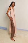 Buy_Shimona_Pink Cotton, Linen V-neck And Brown Tunic & Pant Set _Online_at_Aza_Fashions