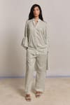 Buy_Shimona_Green Modal, Satin Collared Striped Co-ord Set _at_Aza_Fashions