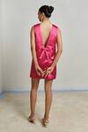 Shop_Shimona_Pink Satin Bows Round Neck Metallic Shift Dress _at_Aza_Fashions