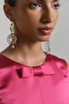 Shimona_Pink Satin Bows Round Neck Metallic Shift Dress _at_Aza_Fashions