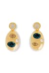 Shop_Esme By Aashna Dalmia_Gold Plated Gemstones Designer Green Earrings Set _at_Aza_Fashions