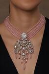 Shop_Joules By Radhika_Pink Victorian Blush Polki Necklace_at_Aza_Fashions