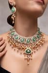 Buy_Joules By Radhika_Green Gemstones, Pearls Rajnavi Necklace Set _at_Aza_Fashions