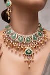 Shop_Joules By Radhika_Green Gemstones, Pearls Rajnavi Necklace Set _at_Aza_Fashions