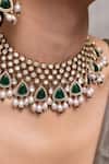 Shop_Joules By Radhika_Green Gemstones, Pearls Designer Taniera Choker Set _at_Aza_Fashions