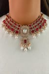 Buy_PRERTO_Red Pearls, Stones Ruby Drops Kundan Necklace Set _at_Aza_Fashions