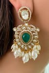 Shop_PRERTO_Emerald Green Pearls, Stones Sai Drops Kundan Set _at_Aza_Fashions