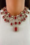 Buy_Prerto_Red Stones Kanoj Ruby Kundan Polki Necklace Set _at_Aza_Fashions