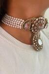 Prerto_Pink Stones, Pearls Kodki Marble Kundan Necklace Set _Online_at_Aza_Fashions