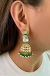 Shop_Prerto_Emerald Green Diamonds, Pearls 3 Layer Kundan Polki Necklace Set _at_Aza_Fashions
