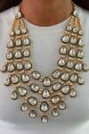 Buy_Prerto_Emerald Green Diamonds, Pearls 3 Layer Kundan Polki Necklace Set _at_Aza_Fashions