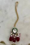 Prerto_Red Gemstones, Pearls Gul Floret Kundan Polki Necklace Set _Online_at_Aza_Fashions