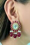 Shop_Prerto_Red Gemstones, Pearls Gul Floret Kundan Polki Necklace Set _at_Aza_Fashions