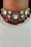 Buy_Prerto_Red Gemstones, Pearls Gul Floret Kundan Polki Necklace Set _at_Aza_Fashions