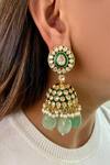 Shop_Prerto_Emerald Green Crystals, Stones Drops Kundan Polki Necklace Set _at_Aza_Fashions