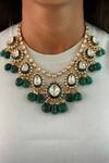 Buy_Prerto_Emerald Green Crystals, Beads Kundan Polki Necklace Set _at_Aza_Fashions