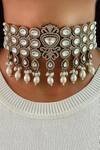 Buy_Prerto_White Pearls, Stones Victorian Finish Kundan Polki Necklace Set _at_Aza_Fashions