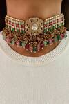 Buy_Prerto_Mauve Crystals, Stones Gulabo Golden Floret Multi Beads Set _at_Aza_Fashions
