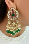 Shop_Prerto_Emerald Green Gemstones, Pearls Kashi Golden Kundan Drops Necklace Set _at_Aza_Fashions
