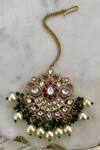 Prerto_Emerald Green Pearls, Stones Kundan Polki Necklace Set _Online_at_Aza_Fashions