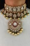 Buy_Prerto_Emerald Green Pearls, Stones Kundan Polki Necklace Set _at_Aza_Fashions