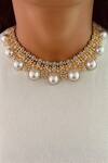 Buy_Prerto_White Pearls, Crystals Floret Circular Necklace Set _at_Aza_Fashions
