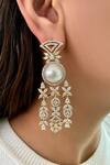 Shop_Prerto_White Pearls, Crystals Floret Circular Necklace Set _at_Aza_Fashions