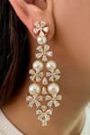 Shop_Prerto_Gold Plated Pearls, Crystals Dual Floret Necklace Set _at_Aza_Fashions