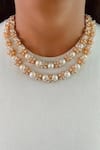 Buy_Prerto_Gold Plated Pearls, Crystals Dual Floret Necklace Set _at_Aza_Fashions