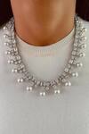 Buy_Prerto_White Pearls, Crystals Heart And Baguette Necklace Set _at_Aza_Fashions