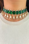 Buy_Prerto_Emerald Green Diamonds Polki Drop Necklace Set _at_Aza_Fashions