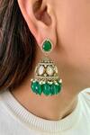 Shop_Prerto_Emerald Green Gemstones, Pearls Camellia Polki Drops Necklace Set _at_Aza_Fashions