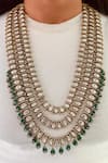 Buy_Prerto_Emerald Green Gemstones, Pearls Camellia Polki Drops Necklace Set _at_Aza_Fashions