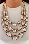 Buy_Prerto_White Stones Kundan Ruby 3 Layer Statement Necklace Set _at_Aza_Fashions