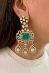 Shop_Prerto_Emerald Green Stones Kundan Drops Necklace Set _at_Aza_Fashions