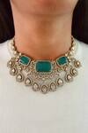 Buy_Prerto_Emerald Green Stones Kundan Drops Necklace Set _at_Aza_Fashions