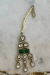 Prerto_Emerald Green Diamonds Polki Kundan Pearl Drop Set _Online_at_Aza_Fashions