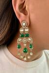 Shop_Prerto_Emerald Green Diamonds Polki Kundan Pearl Drop Set _at_Aza_Fashions