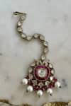 Prerto_Red Pearls, Stones Ruby Polki Kundan Drop Necklace Set _Online_at_Aza_Fashions