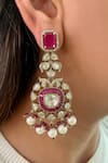 Shop_Prerto_Red Pearls, Stones Ruby Polki Kundan Drop Necklace Set _at_Aza_Fashions