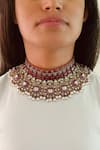 Buy_Prerto_Red Pearls, Stones Ruby Polki Kundan Drop Necklace Set _at_Aza_Fashions
