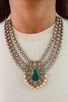 Buy_Prerto_Emerald Green Gemstones, Pearls Kundan Drop Necklace Set _at_Aza_Fashions