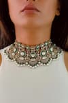 Buy_Prerto_Emerald Green Pearls, Diamonds Polki Kundan Necklace Set _at_Aza_Fashions
