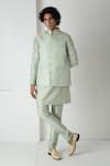 Buy_Chhaya Mehrotra_Green Brocade, Chanderi Embroidery Glass Esper Bundi Set _at_Aza_Fashions