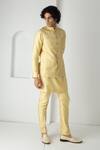 Chhaya Mehrotra_Yellow Brocade, Silk, Chanderi Embroidery Yarrow Esper Bundi Set _at_Aza_Fashions