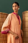 Shop_Naina Jain_Orange Silk, Satin, Georgette Mirrors Mandarin Light Bandhani Work Kurta Set _Online_at_Aza_Fashions